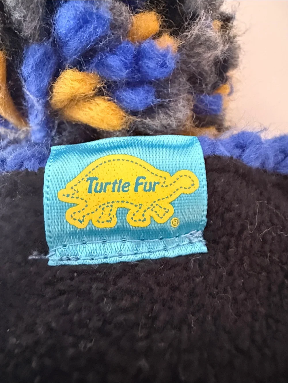 Turtle fur -Striped Knit Pom Earflap Hat for Kids — Blue, Yellow & Gray